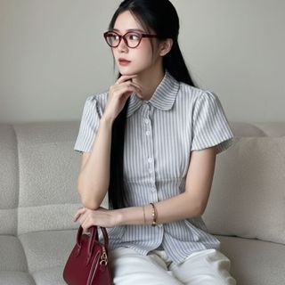 Áo sơ mi nữ tay phồng dáng ngắn rút eo sọc thanh lịch dễ phối phong cách hàn quốc VANISA SMS400
