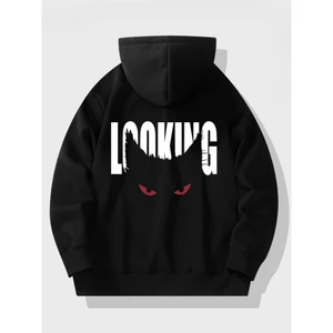 Áo Hoodie Nam Nữ HappyTee - Mẫu HOODIE LOOKING đôi mắt Mèo – Đơn giản mà chất 3 màu Đen Kem Trắng