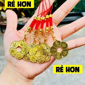 Dây Treo Đồng Xu Hoa Mai 5 Cánh Mạ Vàng 3cm, Treo Điện Thoại , treo cửa nhà , túi xách