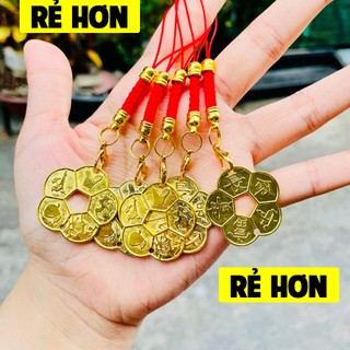 Dây Treo Đồng Xu Hoa Mai 5 Cánh Mạ Vàng 3cm, Treo Điện Thoại , treo cửa nhà , túi xách