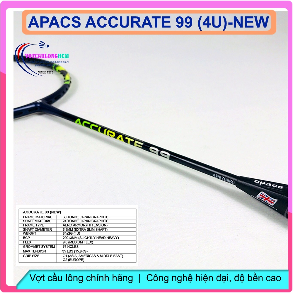 [Vợt cầu lông Apacs Accurate 99- 4U] NEW Màu sắc hiện đại, vợt cân bằng ...