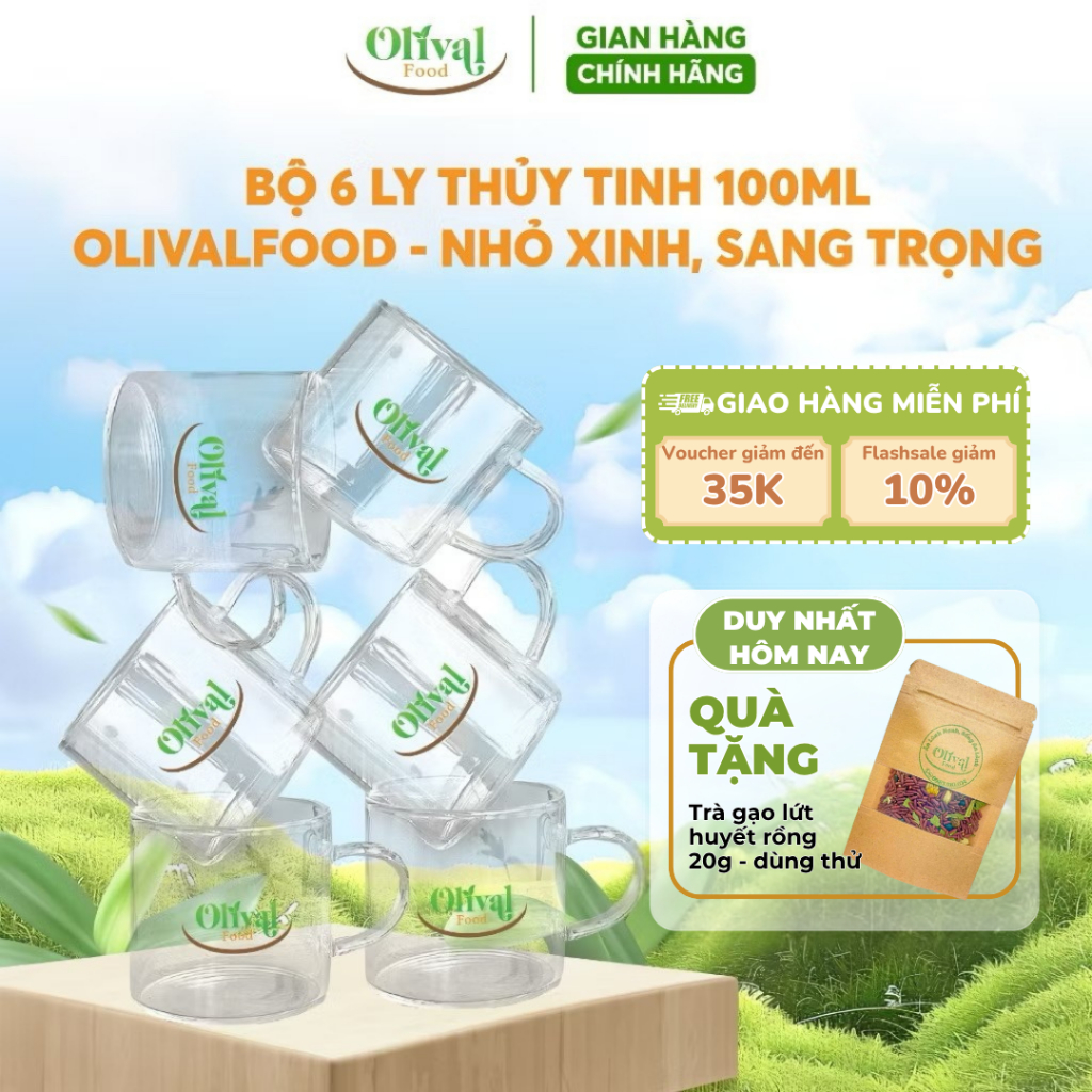 Bộ bình trà bằng thủy tinh - bộ 6 Ly thuỷ tinh 100ml nhỏ xinh, dùng uống trà hoa cao cấp