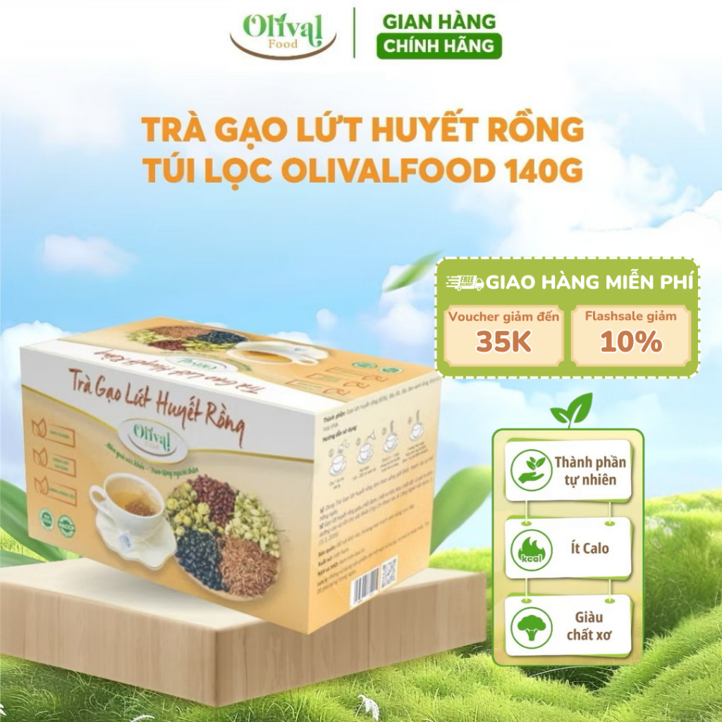 Trà gạo lứt huyết rồng túi lọc Olival Food Hộp 140g - Đẹp dáng, sáng da, ngủ sâu giấc thanh lọc cơ thể mỗi ngày