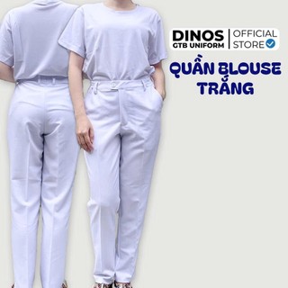 Quần Blouse Trắng Dinos Vải Cotton Lạnh, Khóa Kéo Phối Thun Cho Nữ Bác Sĩ, Điều Dưỡng, Hộ Lý