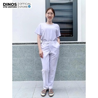 Quần Blouse Trắng Dinos Vải Cotton Lạnh, Khóa Kéo Phối Thun Cho Nữ Bác Sĩ, Điều Dưỡng, Hộ Lý