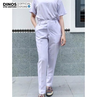 Quần Blouse Trắng Dinos Vải Cotton Lạnh, Khóa Kéo Phối Thun Cho Nữ Bác Sĩ, Điều Dưỡng, Hộ Lý