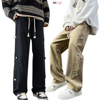 Quần Dài 6 Nút nam, nữ chất kaki Có Dây Rút Eo, Quần suông ống rộng Unisex phối túi size 40-75kg K1