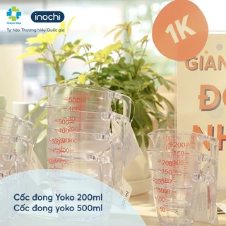 Combo 2 cốc đong Yoko Inochi nhựa nguyên sinh an toàn dùng được lò vi sóng vạch chia rõ ràng định lượng chính xác