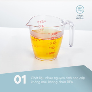 Combo 2 cốc đong Yoko Inochi nhựa nguyên sinh an toàn dùng được lò vi sóng vạch chia rõ ràng định lượng chính xác