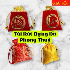 Túi gấm đỏ , túi gấm vàng phong thủy tài lộc rồng phượng và chữ Phúc Lộc may mắn cát tường