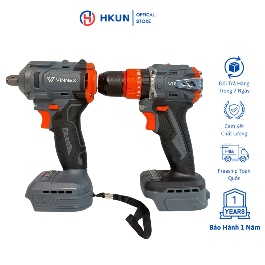 Combo Thân Siết Bulong Vinnex VN360 Và Thân Khoan Vinnex VN007 Động Cơ Không Chổi Than Lõi Đồng