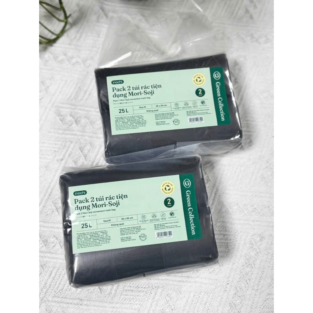 [NEW] Pack 2 túi rác MORI-SOJI từ nhựa tái sinh KHÔNG CÓ QUAI, Dày dặn, Chống thấm nước & rò rỉ