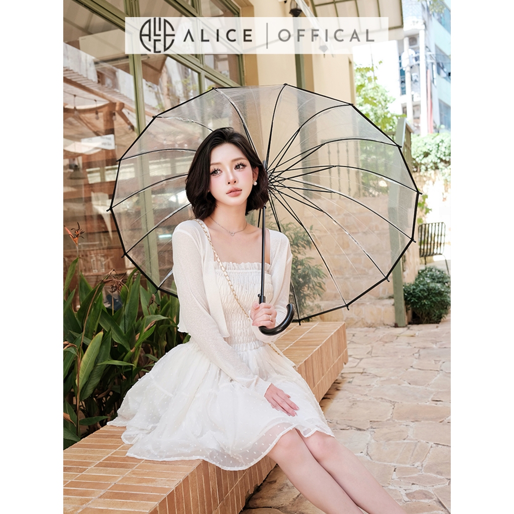 Set Váy Tiểu Thư Alice, Đầm Tơ Chấm Bi Dáng Chun Cúp Ngực Phối Áo Cadigan Mỏng Chất Chun Gân S978