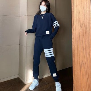 Bộ Quần Áo Unisex Nam Nữ Phối Sọc Chất Tổ Ong Cổ Tròn Thu Đông Mặc Nhà Dạo Phố BN05 - BEEKIDS