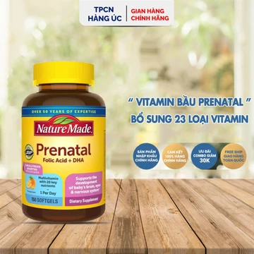 [NHẬP KHẨU CHÍNH HÃNG] Vitamin tổng hợp cho bà bầu Nature Made Prenatal Folic Acid+DHA Mỹ bổ sung vitamin và khoảng chất