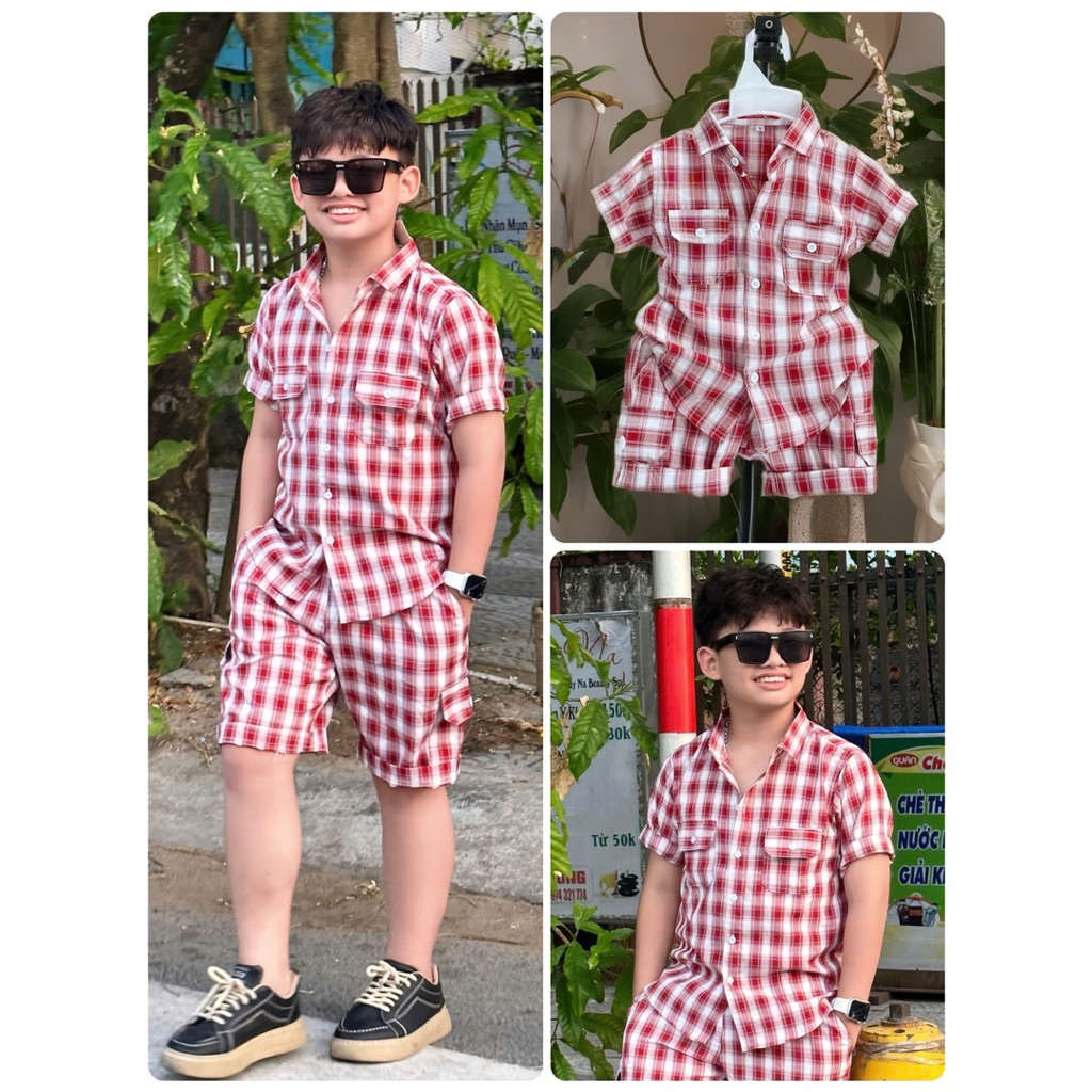 set sơmi caro thiết kế cao cấp cho bé trai 10-52kg TONI KIDS