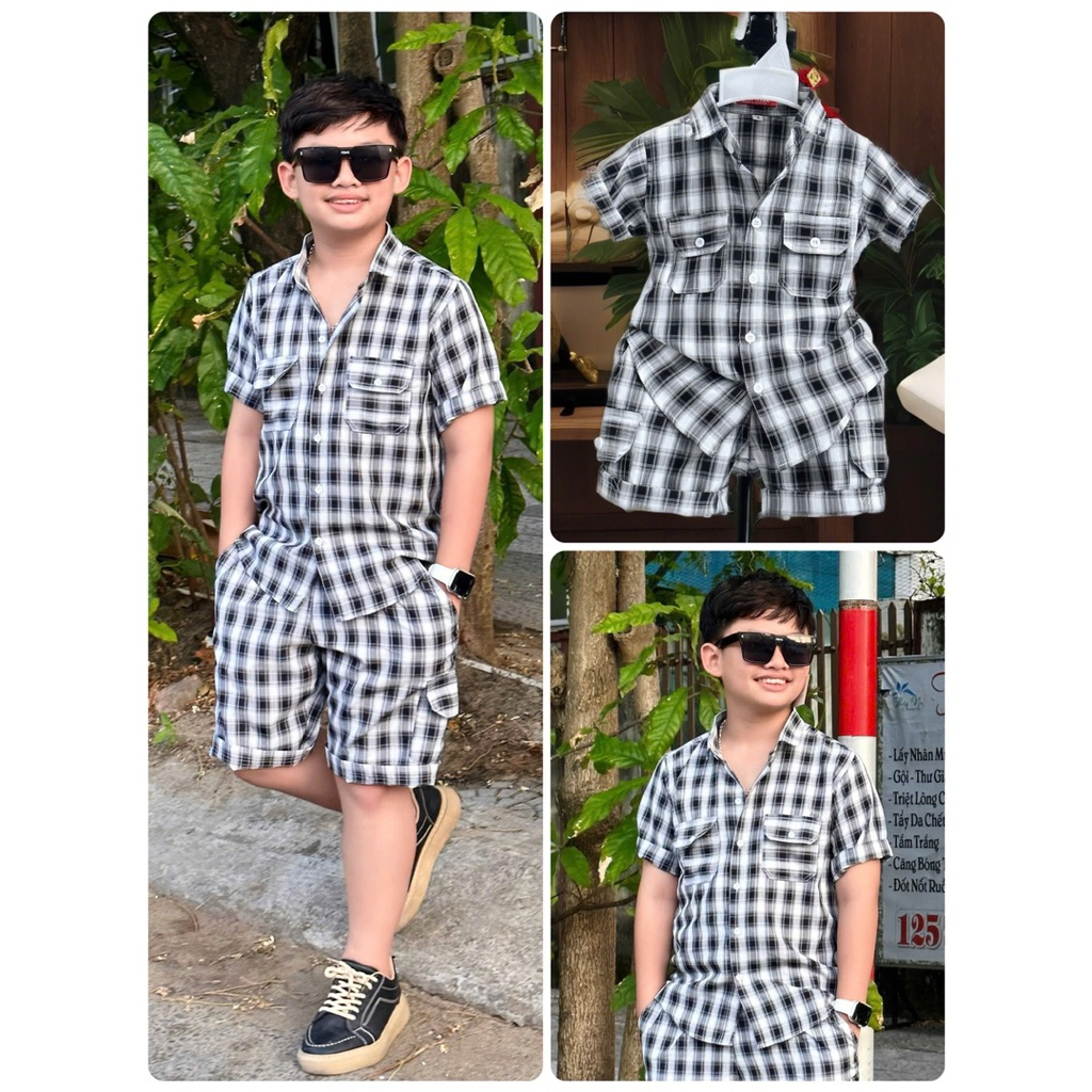set sơmi caro thiết kế cao cấp cho bé trai 10-52kg TONI KIDS