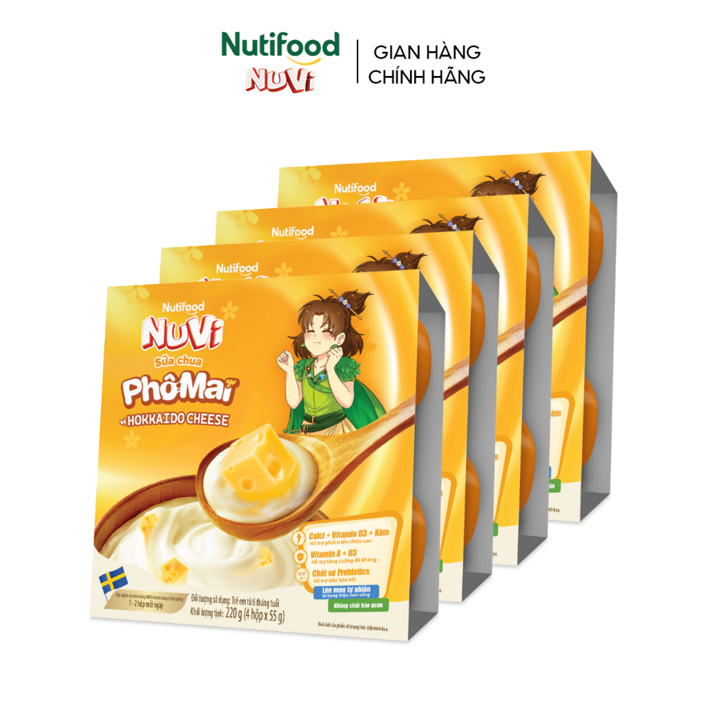 Combo 4 Lốc NuVi Sữa Chua Ăn Vị Hokkaido Cheese 55g/hộp