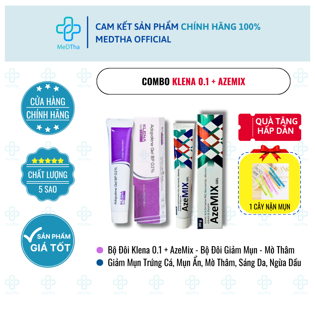 Bộ Đôi Klena 0.1 + AzeMix - Giảm Mụn Trứng Cá, Mụn Ẩn, Mờ Thâm, Sáng Da ...