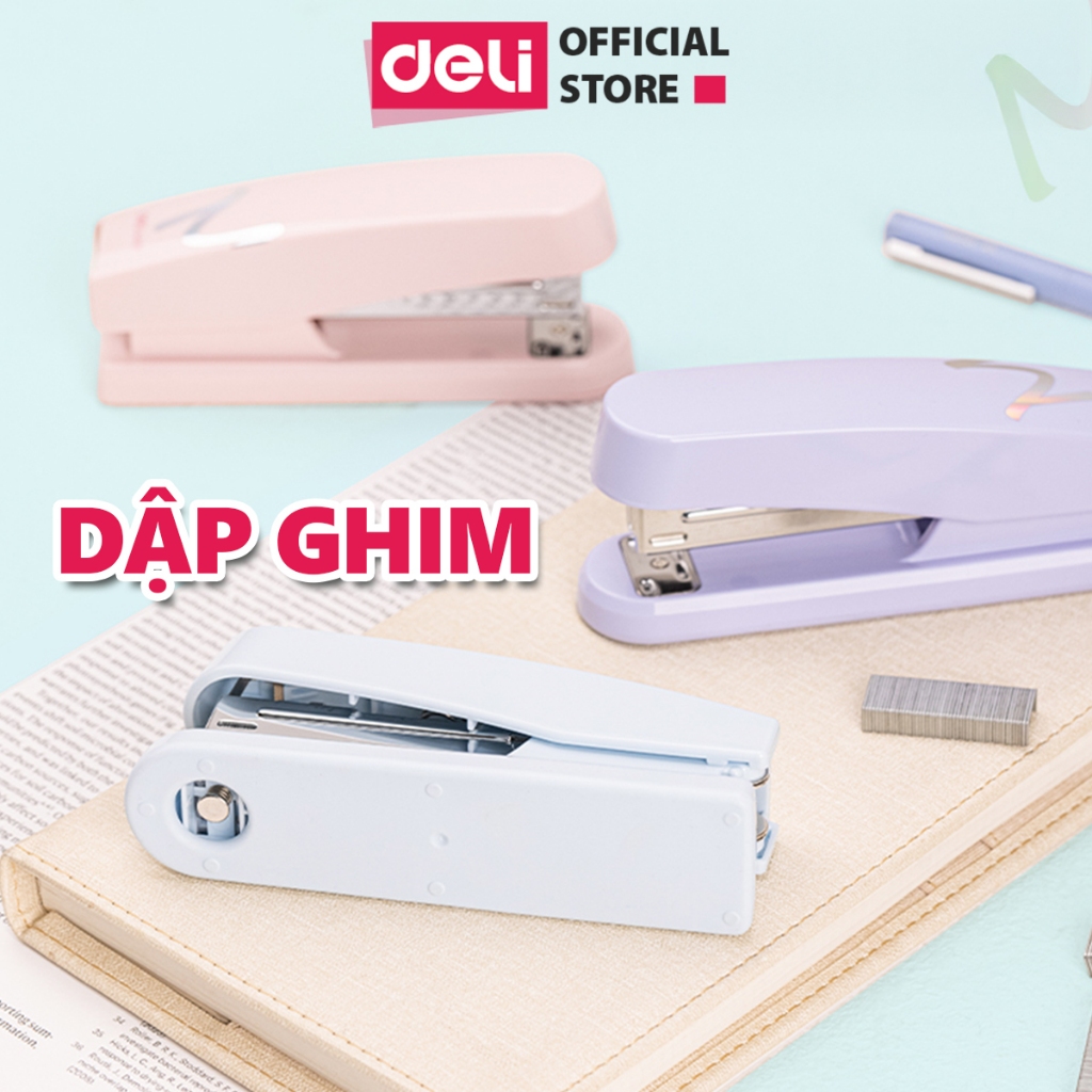 Dập Ghim 2 Chế Độ Màu Pastel Deli 50 Trang Dùng Ghim 24/6 Hoặc 26/6 Nhỏ Gọn Tiện Lợi Học Sinh Văn Phòng
