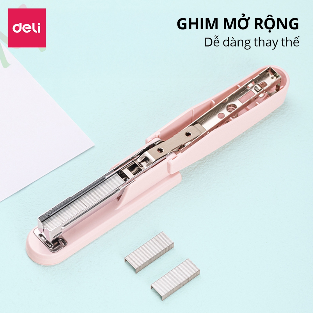 Dập Ghim 2 Chế Độ Màu Pastel Deli 50 Trang Dùng Ghim 24/6 Hoặc 26/6 Nhỏ Gọn Tiện Lợi Học Sinh Văn Phòng