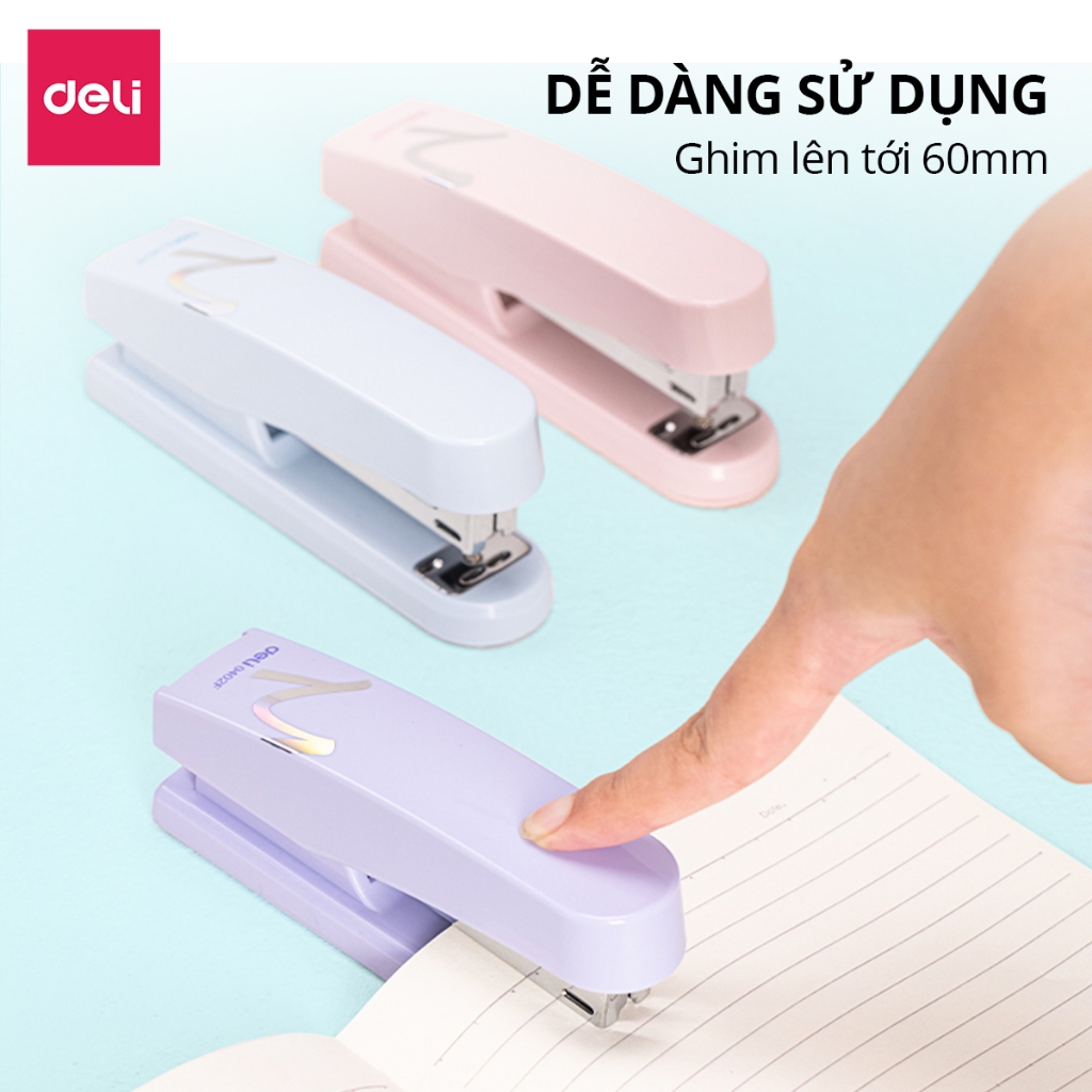 Dập Ghim 2 Chế Độ Màu Pastel Deli 50 Trang Dùng Ghim 24/6 Hoặc 26/6 Nhỏ Gọn Tiện Lợi Học Sinh Văn Phòng