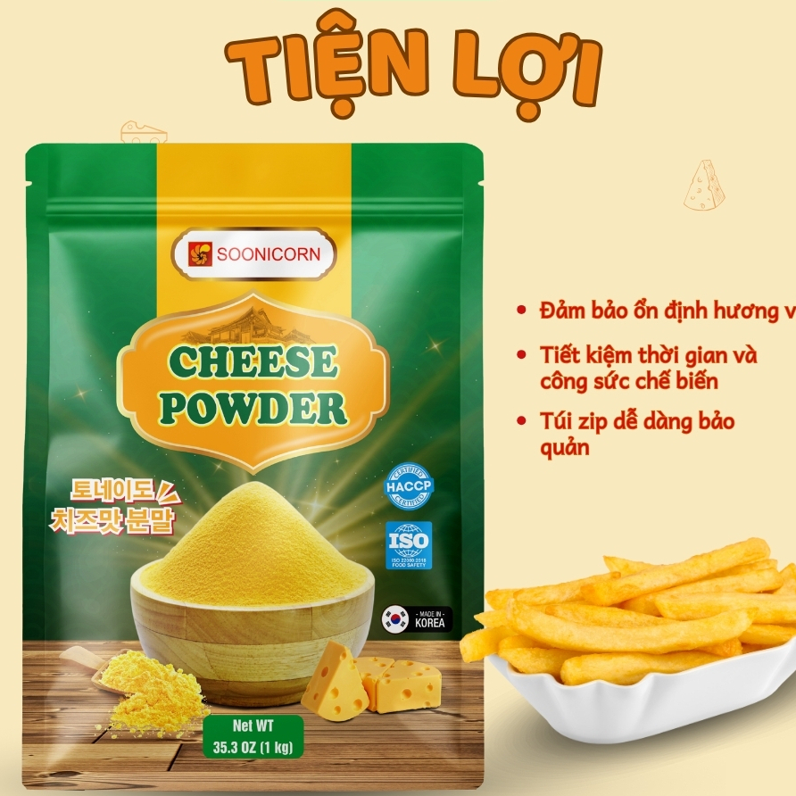 Bột Phô Mai Hàn Quốc Cao Cấp Tomato T&P Gói 1Kg, Bột Lắc Khoai Tây Chiên, Làm Sốt Phô Mai -PMCC15