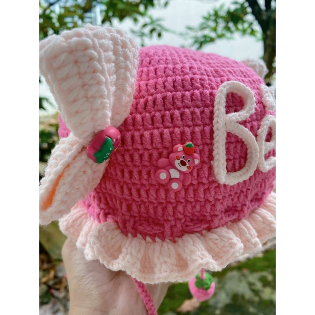 Nón len trẻ em Bé Dâu 🎀 Nón handmade cho bé gái 6 tháng – 2 tuổi, chất ...