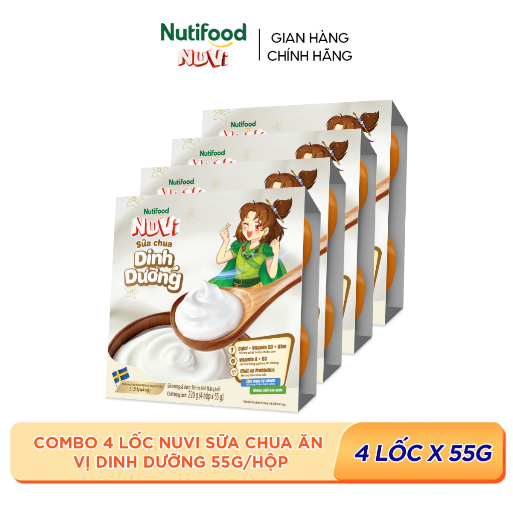 Combo 4 Lốc NuVi Sữa Chua Ăn Vị Dinh Dưỡng 55g/hộp