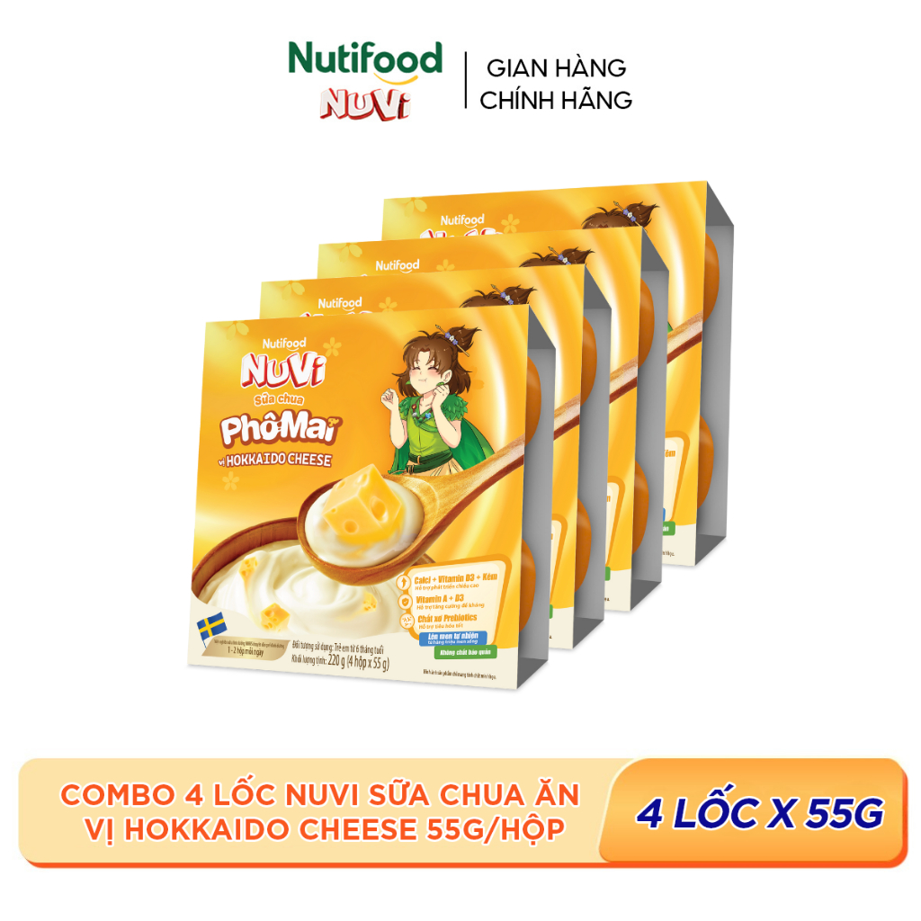 Combo 4 Lốc NuVi Sữa Chua Ăn Vị Hokkaido Cheese 55g/hộp