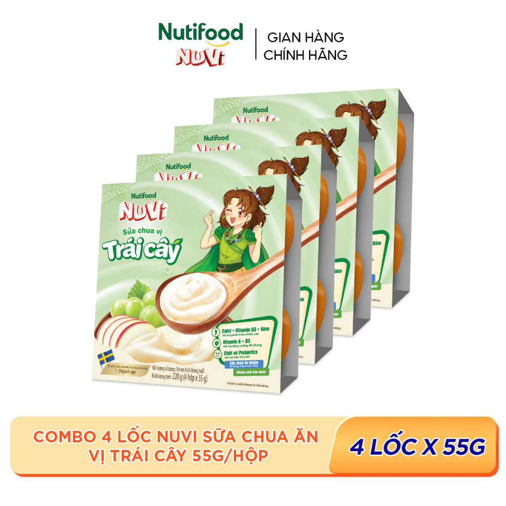 Combo 4 Lốc NuVi Sữa Chua Ăn Vị Trái Cây 55g/hộp