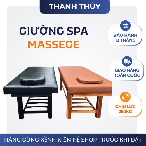 Giường spa massage mặt nệm da cao cấp – giường gỗ spa có khoang để đồ, lỗ thở tiện dụng.