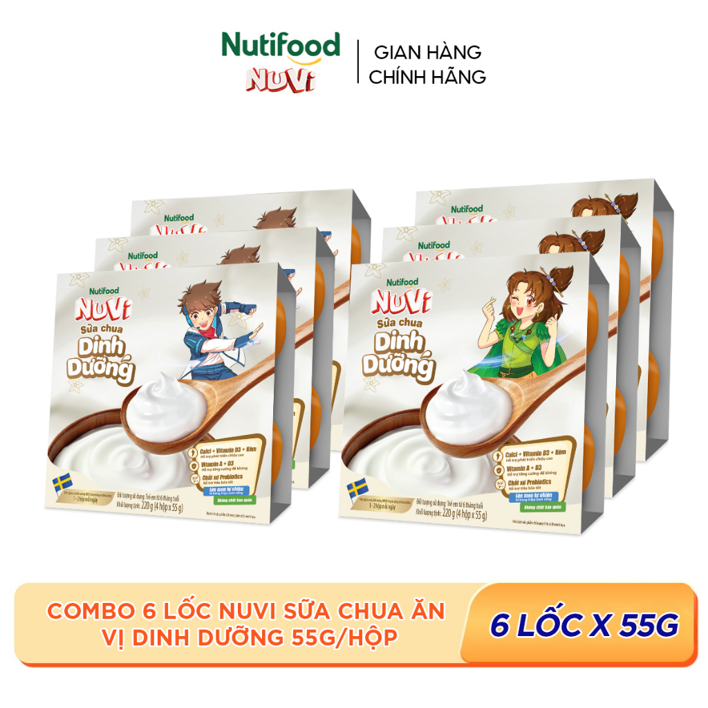 Combo 6 Lốc NuVi Sữa Chua Ăn Vị Dinh Dưỡng 55g/hộp