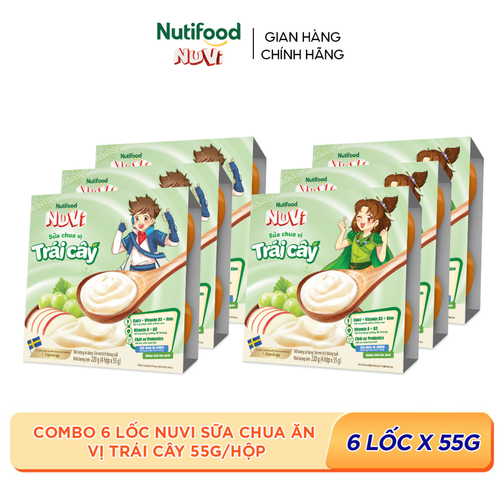 Combo 6 Lốc NuVi Sữa Chua Ăn Vị Trái Cây 55g/hộp