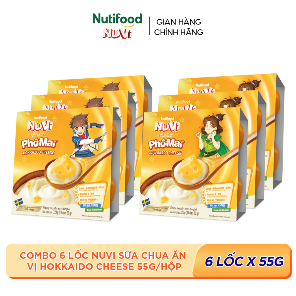 [KOL] Combo 6 Lốc NuVi Sữa Chua Ăn (Hokkaido Cheese, Trái Cây, Dinh Dưỡng) 55g/hộp