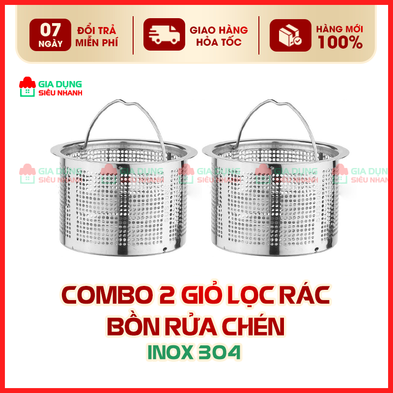 Combo 2 Lưới Lọc/ Giỏ lọc rác bồn rửa bát, lọc rác inox 304, loại cao ...
