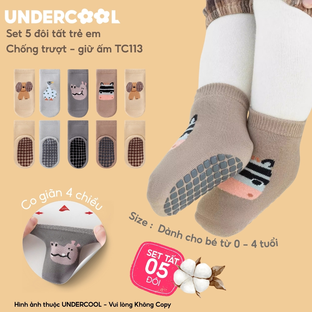 Set 5 Đôi Tất Trẻ Em Chống Trượt UNDERCOOL vớ tập đi Vớ Sơ Sinh Giữ Ấm Cho Bé Trai Bé Gái 0-4 Tuổi TC113