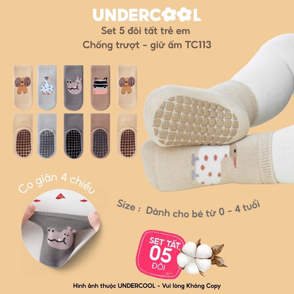 Set 5 Đôi Tất Trẻ Em Chống Trượt UNDERCOOL vớ tập đi Vớ Sơ Sinh Giữ Ấm Cho Bé Trai Bé Gái 0-4 Tuổi TC113