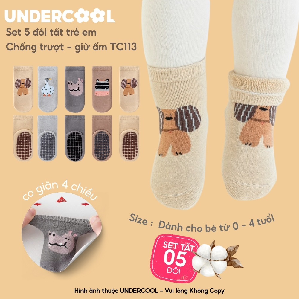 Set 5 Đôi Tất Trẻ Em Chống Trượt UNDERCOOL vớ tập đi Vớ Sơ Sinh Giữ Ấm Cho Bé Trai Bé Gái 0-4 Tuổi TC113