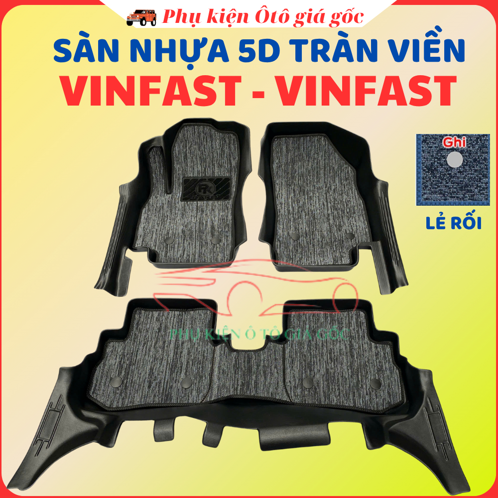 Thảm lót sàn NHỰA đúc TPE 5D xe Vinfast Fadil, Mẫu Tràn viền bậc cửa - MẪU BẬC DÀI - 1 BỘ 3 TẤM - Không mùi