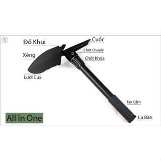 (freeship) Xẻng gấp gọn đa năng 4 chức năng có la bàn Dùng đi phượt, cắm trại, làm vườn có túi đựng