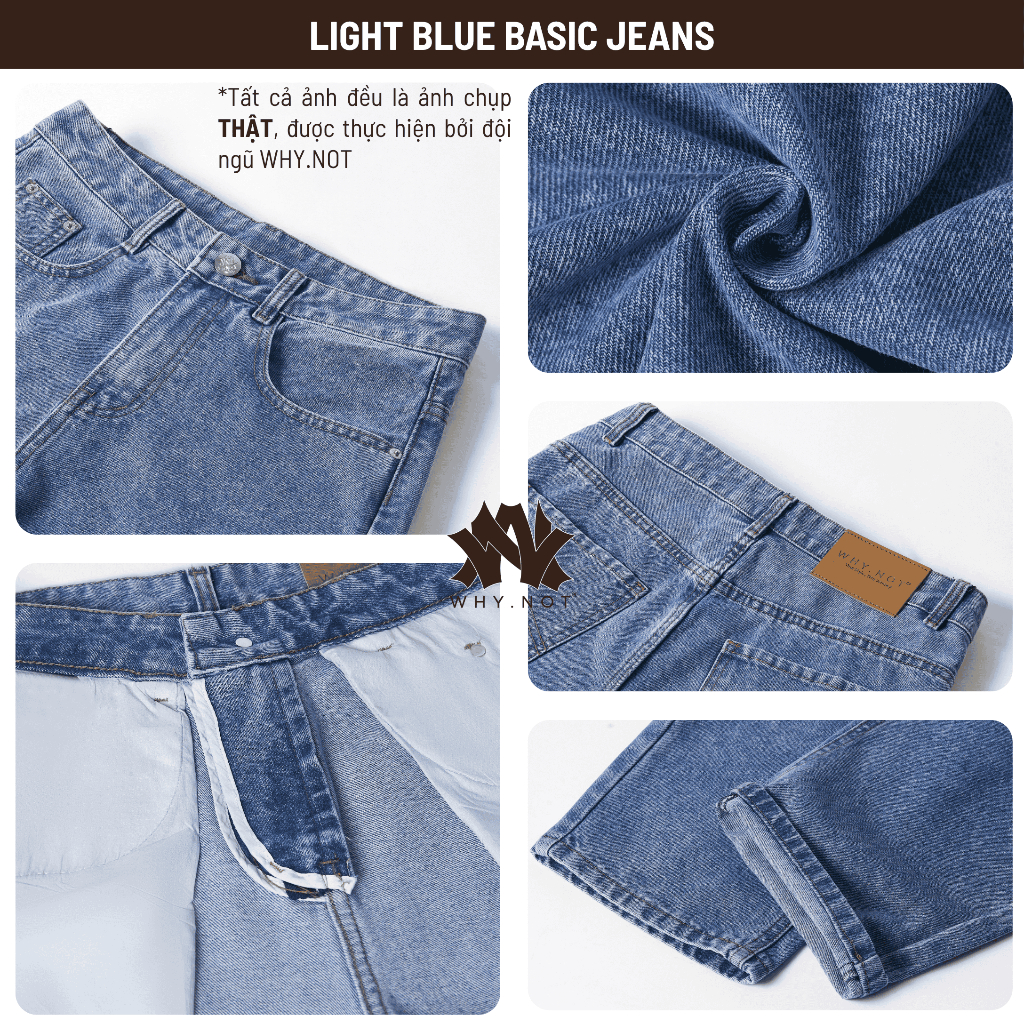 [CÓ BIGSIZE] Quần Jeans Nam Baggy Suông WHY NOT Màu Xanh, Đen, Trắng, Ghi Jeans chính phẩm mềm mịn