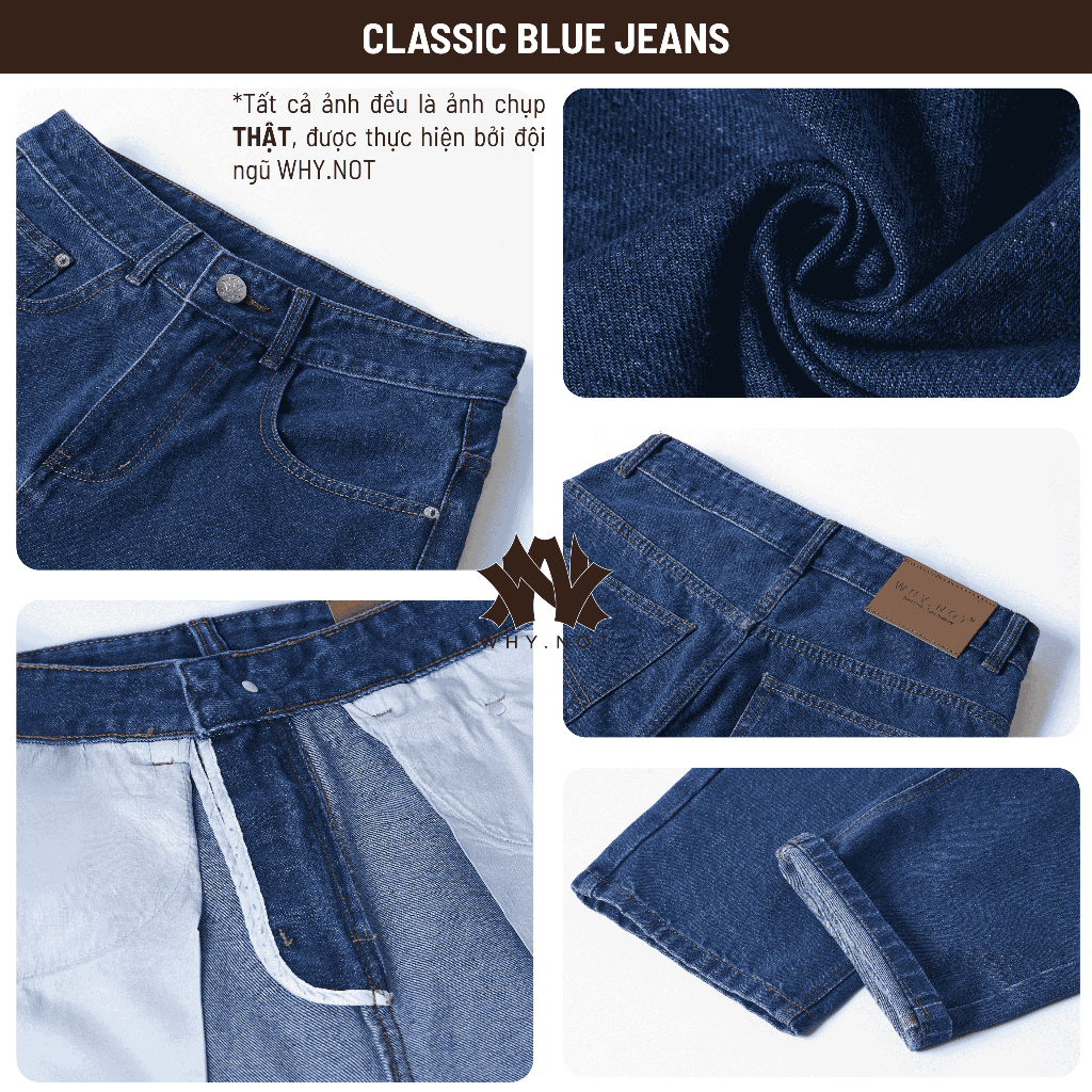 [CÓ BIGSIZE] Quần Jeans Nam Baggy Suông WHY.NOT Màu Trắng, Đen, Xanh, Ghi - Jean Form Regular Fit