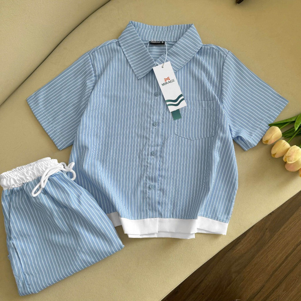 Set Đùi Mirage Sọc Xanh Basic Dễ Thương Local Brand.