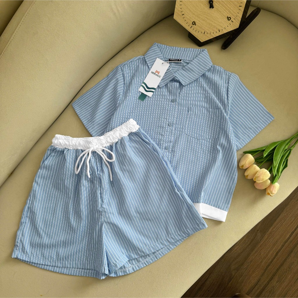 Set Đùi Mirage Sọc Xanh Basic Dễ Thương Local Brand.