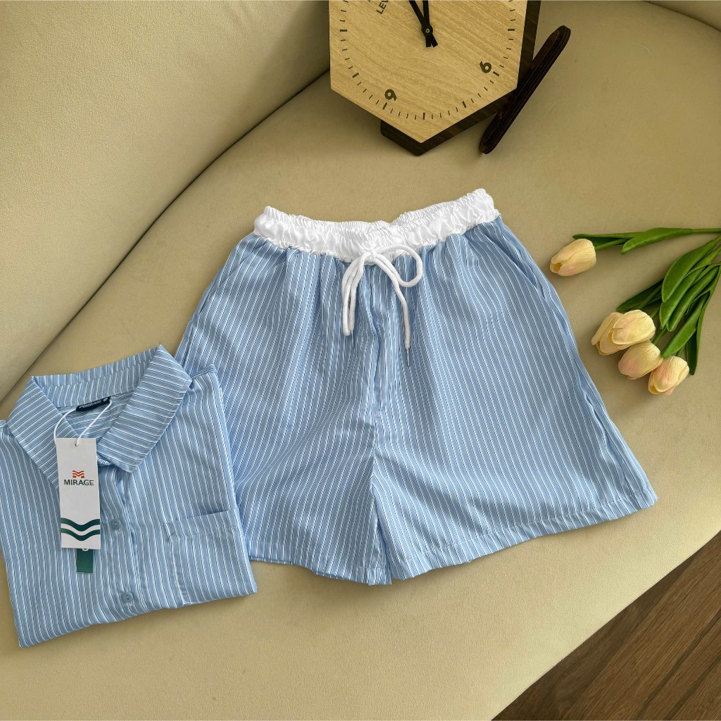 Set Đùi Mirage Sọc Xanh Basic Dễ Thương Local Brand.