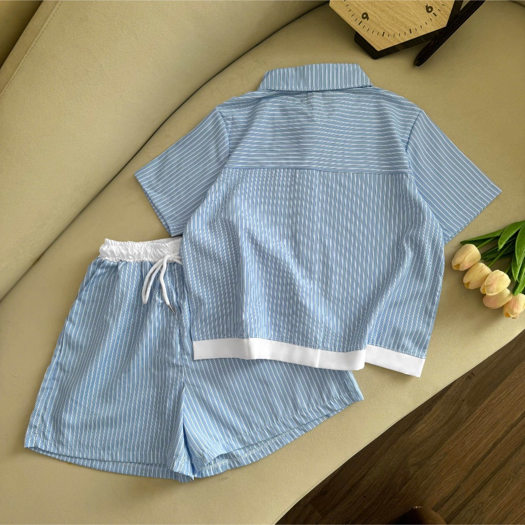 Set Đùi Mirage Sọc Xanh Basic Dễ Thương Local Brand.
