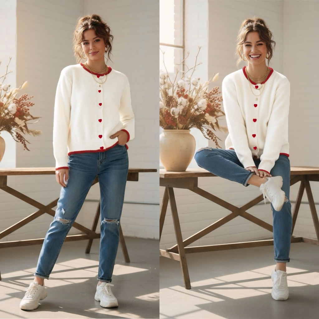 Áo Khoác Cardidgan Mirage Viền Nút Tim Kem Local Brand Chất Len Mềm Mịn.