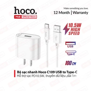 Bộ sạc nhanh PD10.5W USB to Type-C Hoco C109 / C109A  dùng cho Android/15/16/17,dài 100cm
