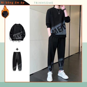 Bộ đồ nỉ lót bông ấm áp họa tiết loang chữ, thoải mái dễ chịu, đủ size S-2XL, thể thao năng động